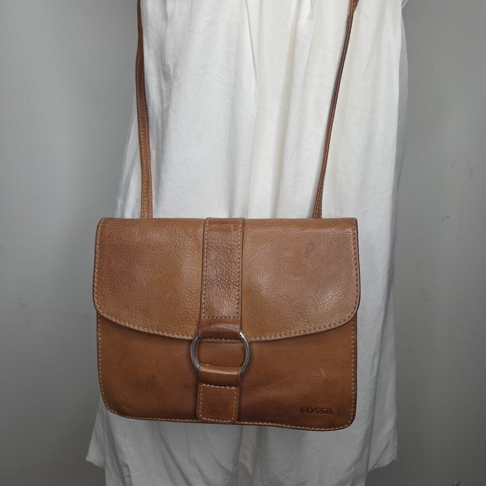 Fossil Leather Crossbody Purse attached Wallet organizer Zip Top Handbag bag VTG